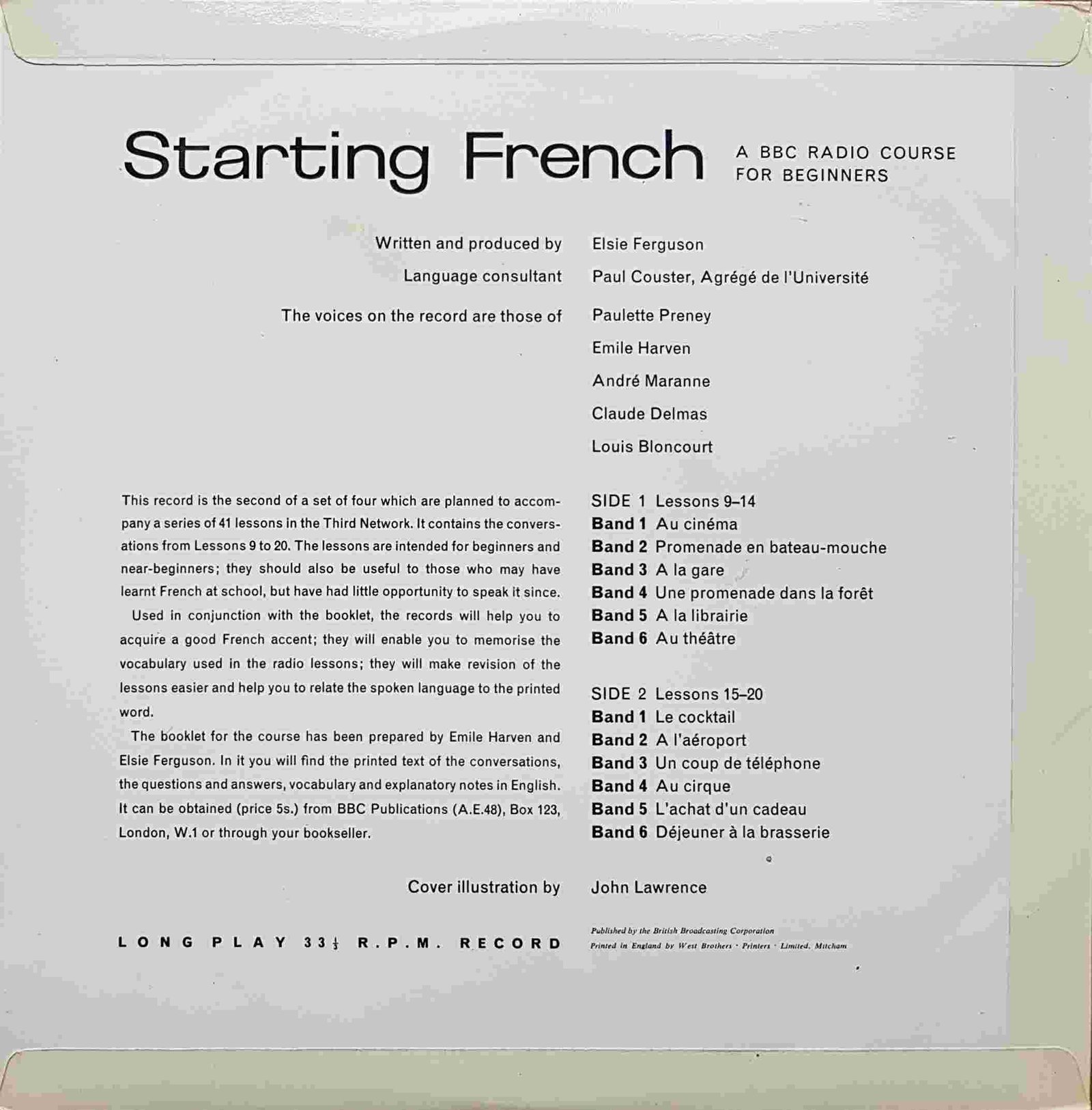 Picture of OP 19/20 Starting French - Parts 9 - 20 by artist Elsie Ferguson from the BBC records and Tapes library